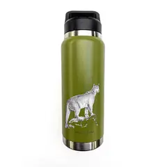 LENGA - Botella Acero Inox Aislamiento De Doble Pared 750ml - Fauna Chilena Puma Austral Verde