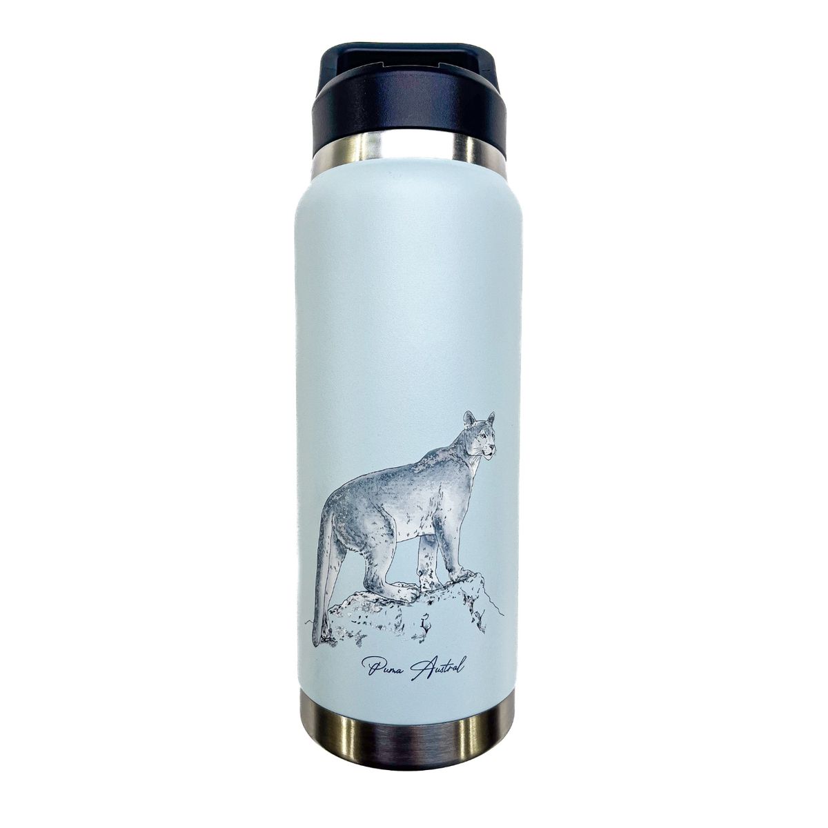 LENGA - Botella Acero Inox Aislamiento De Doble Pared 750ml - Fauna Chilena Puma Austral Celeste