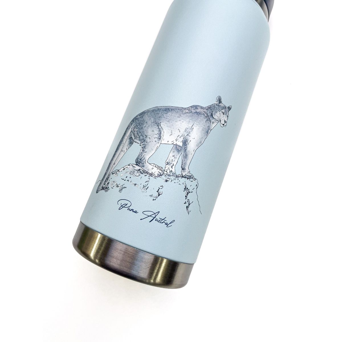 LENGA - Botella Acero Inox Aislamiento De Doble Pared 750ml - Fauna Chilena Puma Austral Celeste
