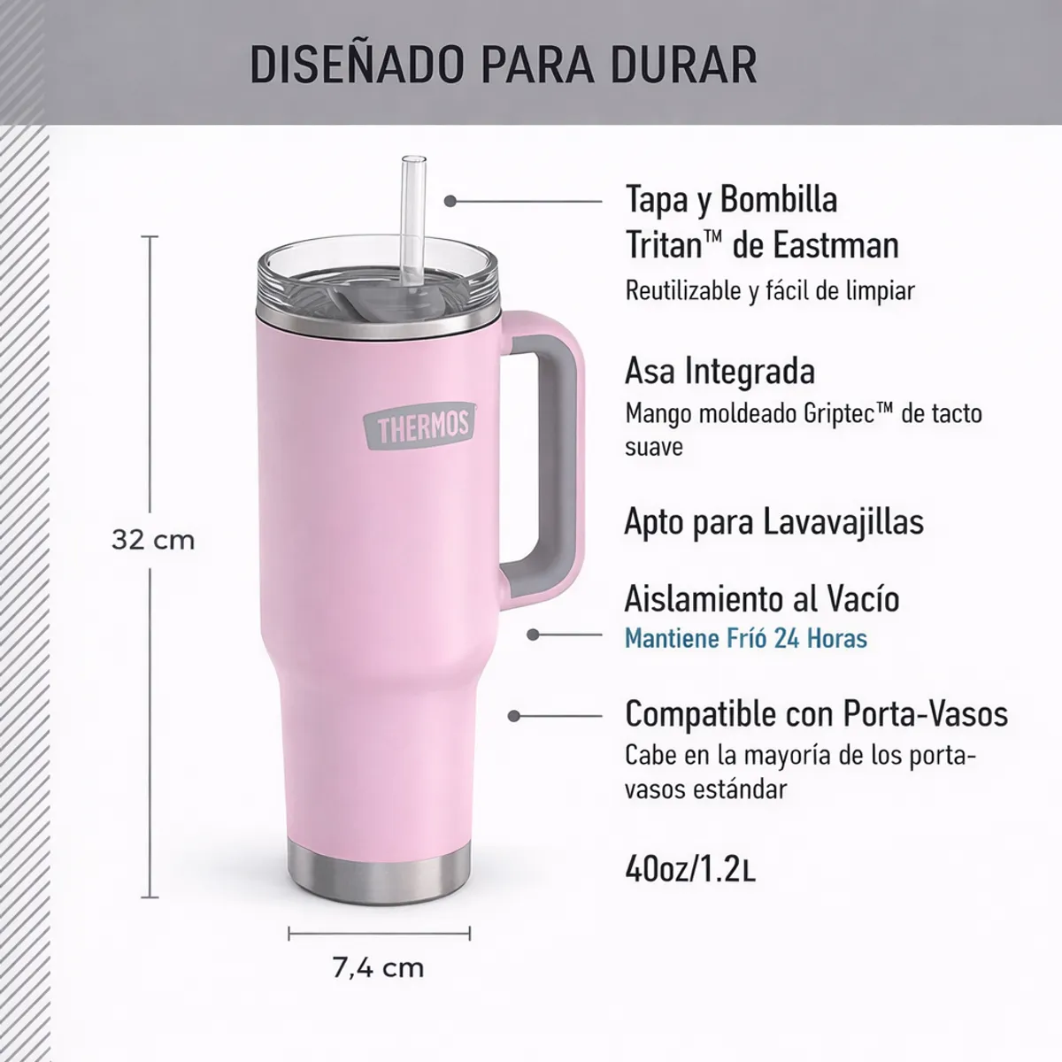THERMOS - VASO TERMICO THERMOS MUG ACERO INOX ICON 1,2 LT PINK
