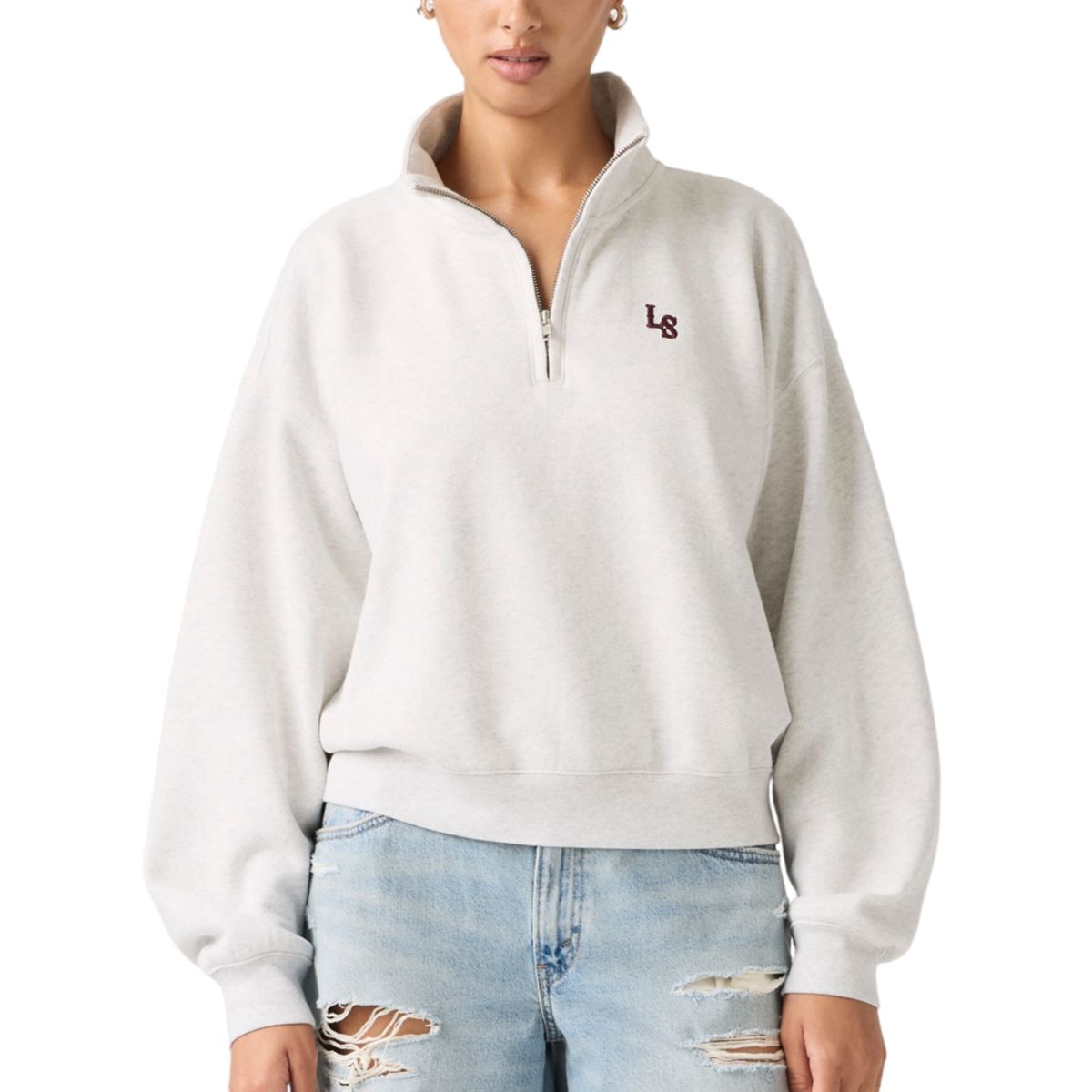 LEVIS - Polerón Mujer Vintage Boxy 1/4 Zip Gris Levis