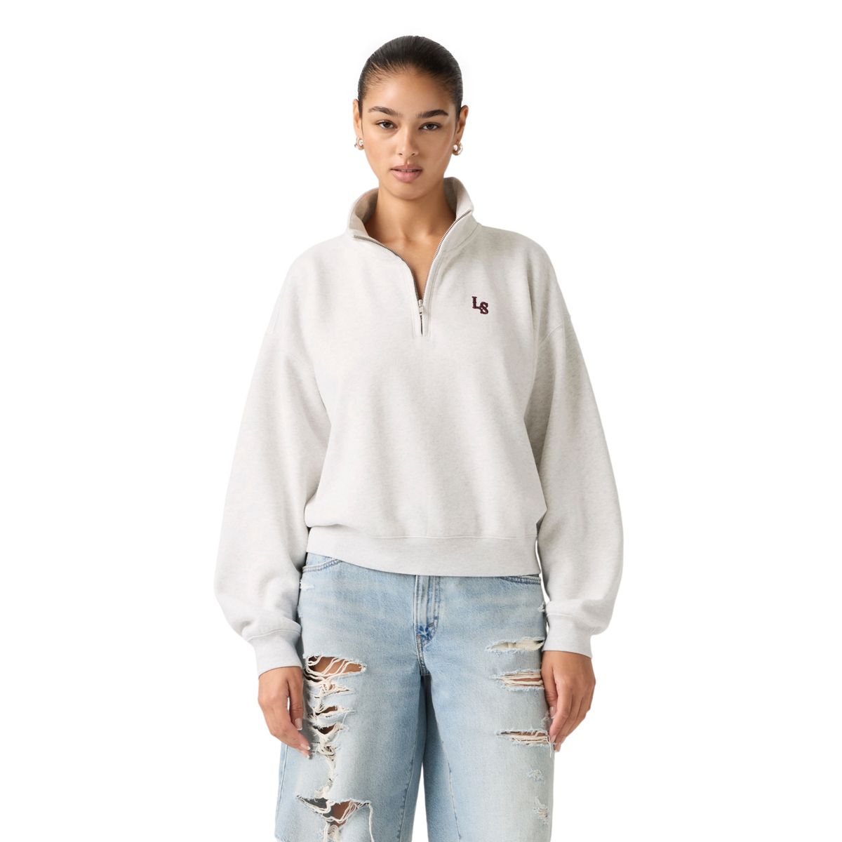 LEVIS - Polerón Mujer Vintage Boxy 1/4 Zip Gris Levis