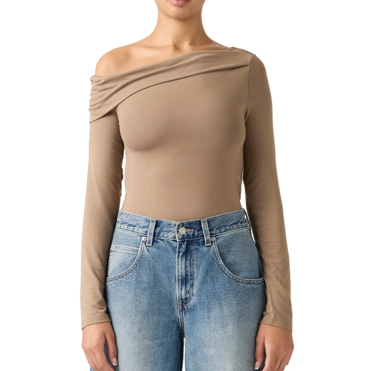 LEVIS - Polera Mujer Clara Off Shoulder Café Levis