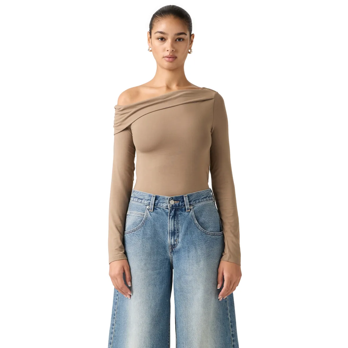 LEVIS - Polera Mujer Clara Off Shoulder Café Levis