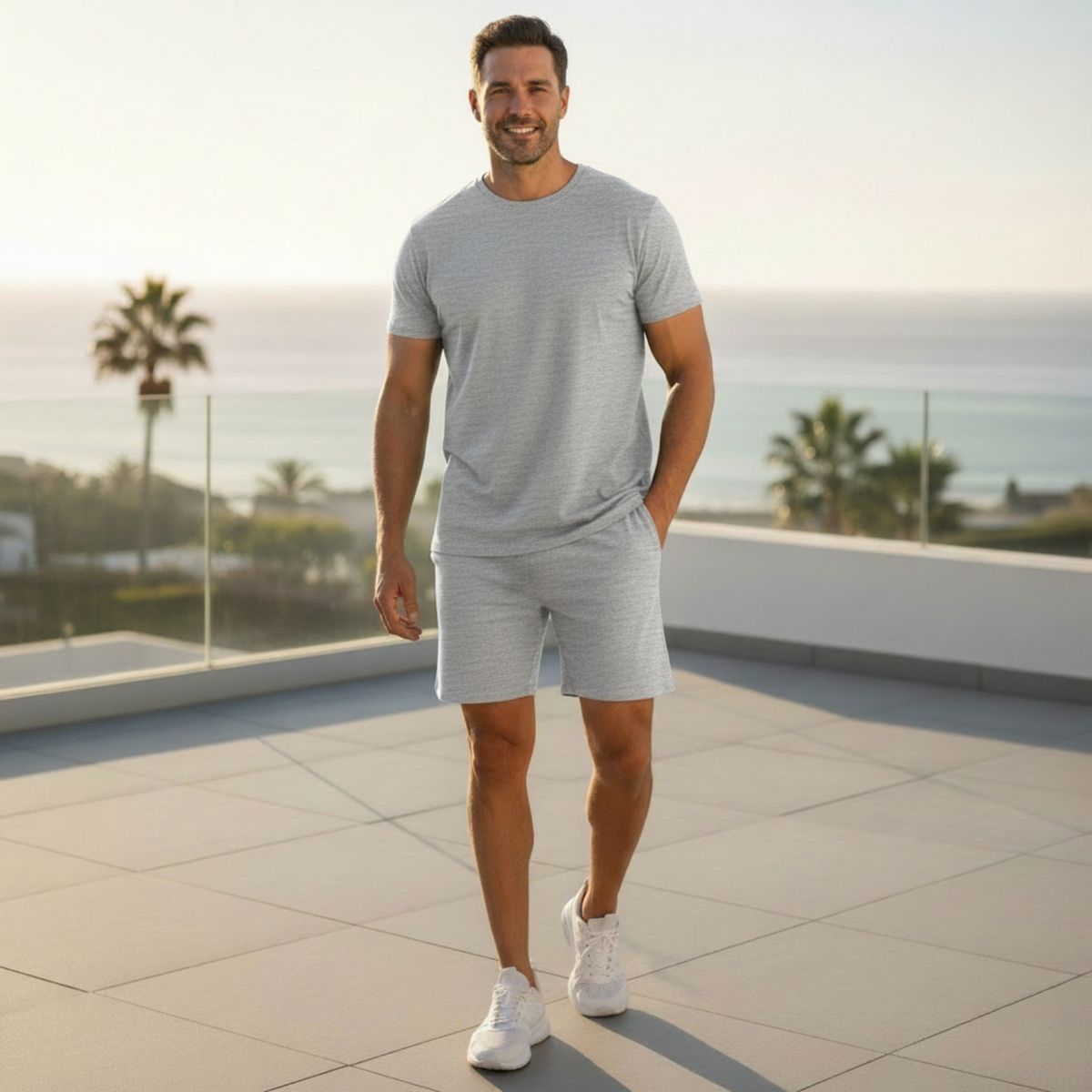 DESIGNERS - Conjunto Polera Short Hombre Algodón Premium Unicolor Verano Casual