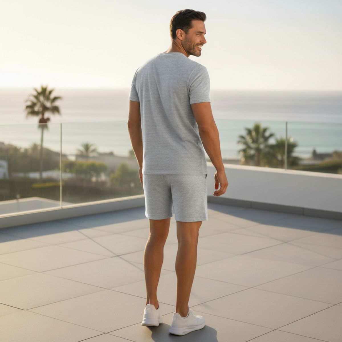 DESIGNERS - Conjunto Polera Short Hombre Algodón Premium Unicolor Verano Casual