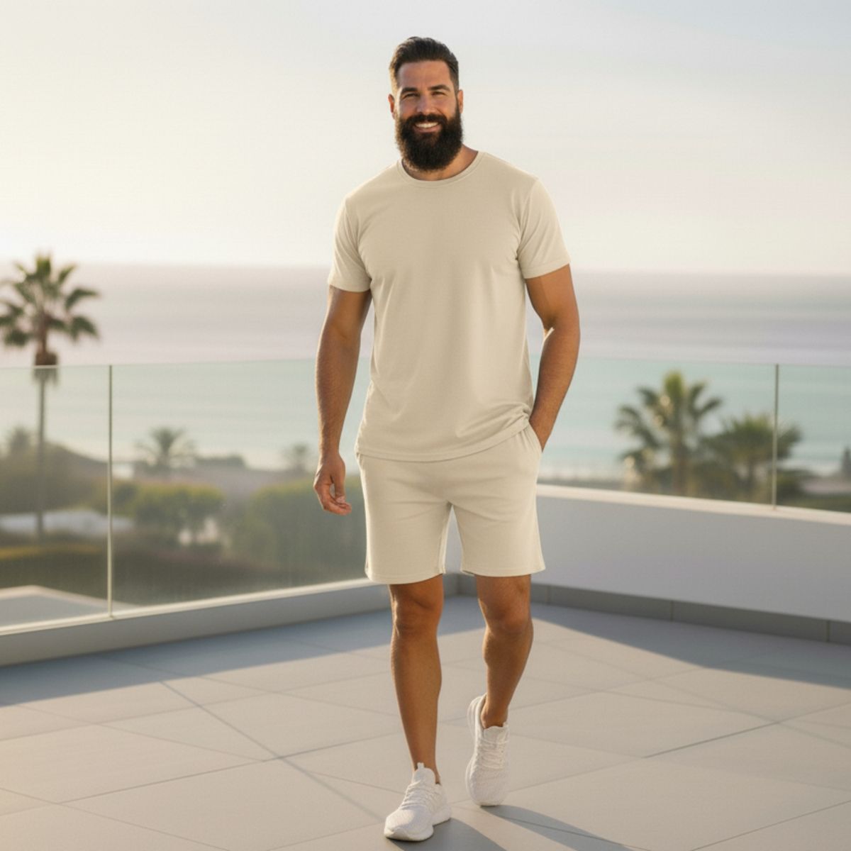 DESIGNERS - Conjunto Polera Short Hombre Algodón Premium Unicolor Verano Casual