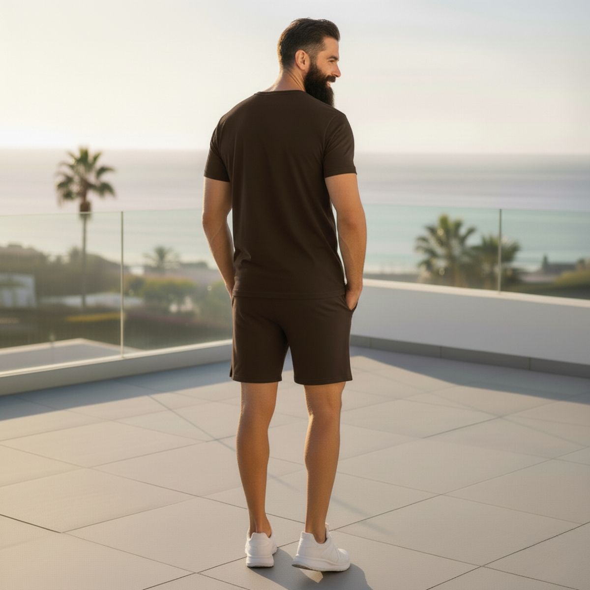 DESIGNERS - Conjunto Polera Short Hombre Algodón Premium Unicolor Verano Casual