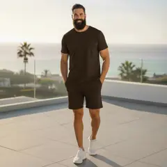 DESIGNERS - Conjunto Polera Short Hombre Algodón Premium Unicolor Verano Casual