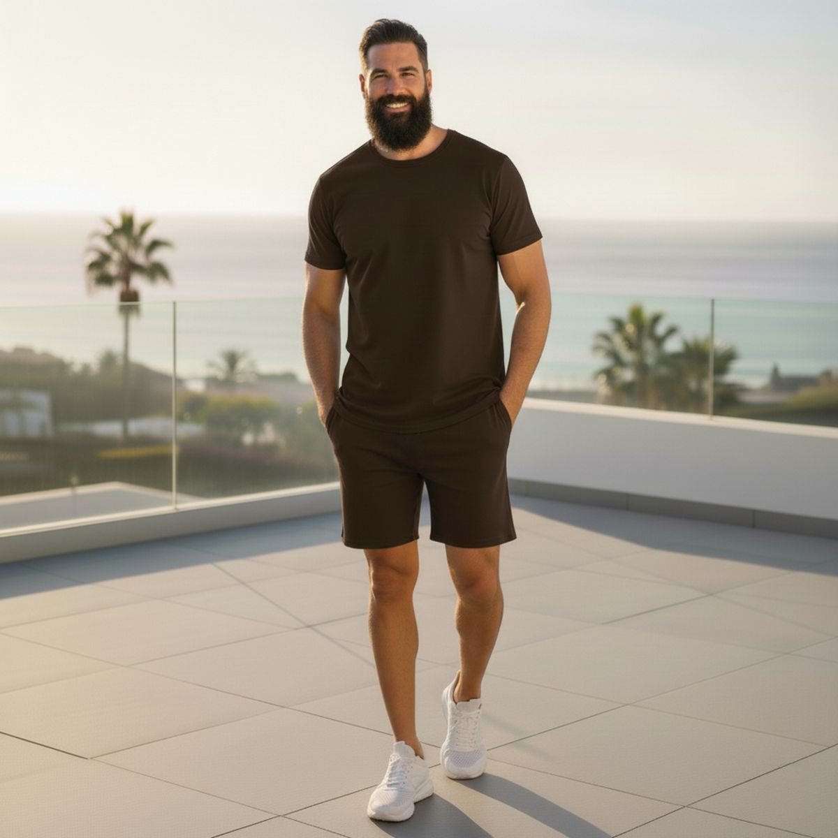 DESIGNERS - Conjunto Polera Short Hombre Algodón Premium Unicolor Verano Casual