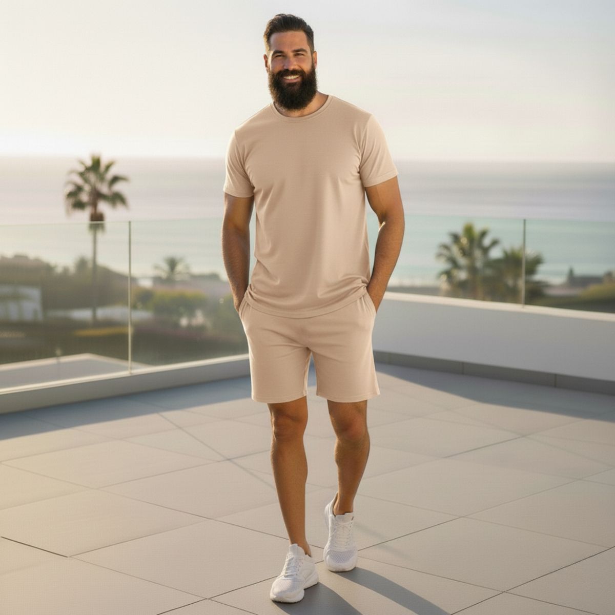 DESIGNERS - Conjunto Polera Short Hombre Algodón Premium Unicolor Verano Casual