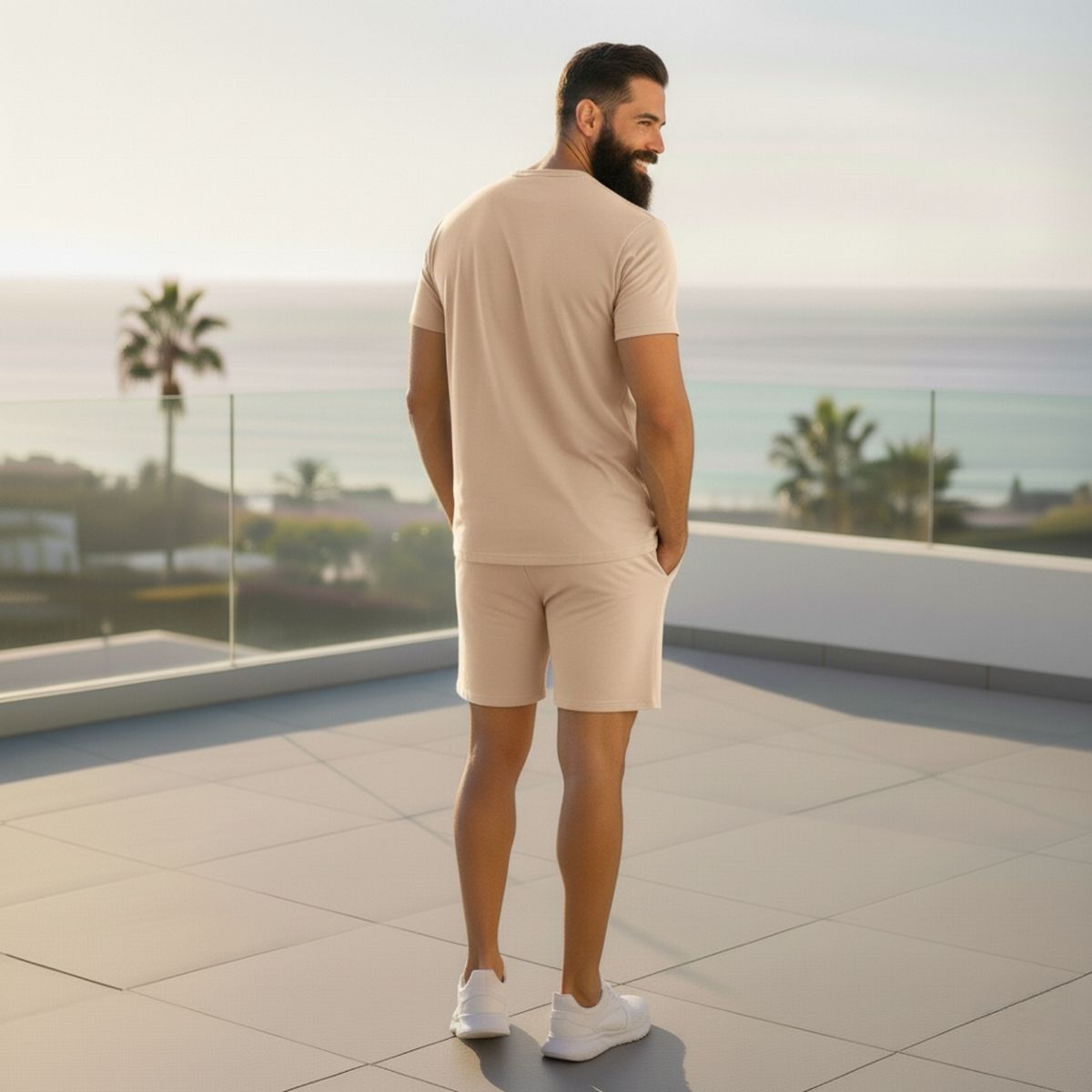 DESIGNERS - Conjunto Polera Short Hombre Algodón Premium Unicolor Verano Casual