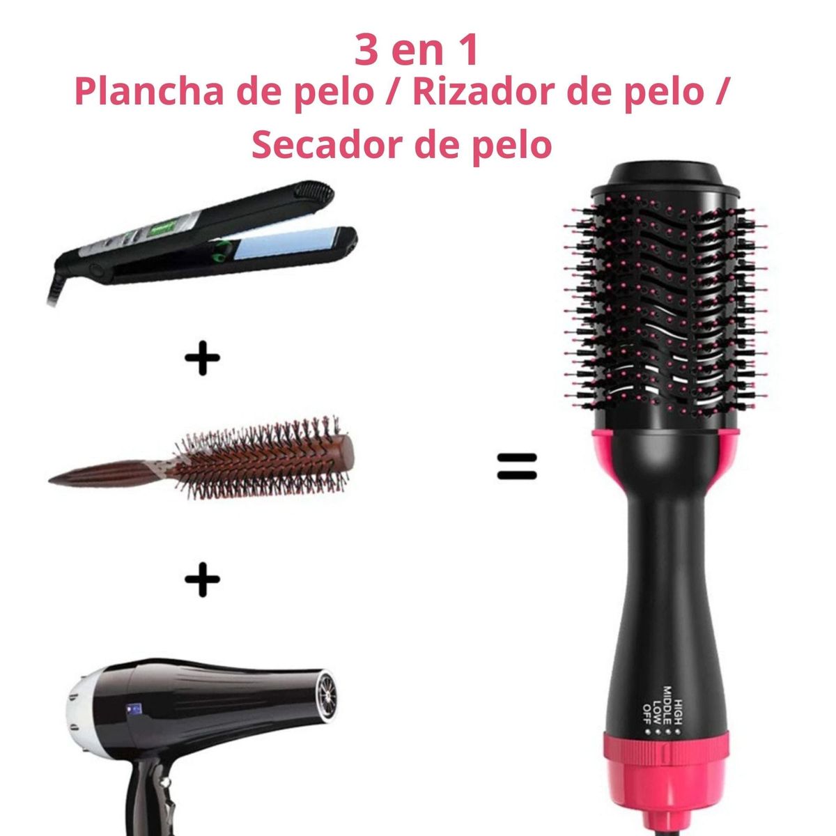 GENERICO - Cepillo Secador y Alisador 3 en 1 Anti Frizz. Seca, Alisa y Da Volumen en un Solo Paso