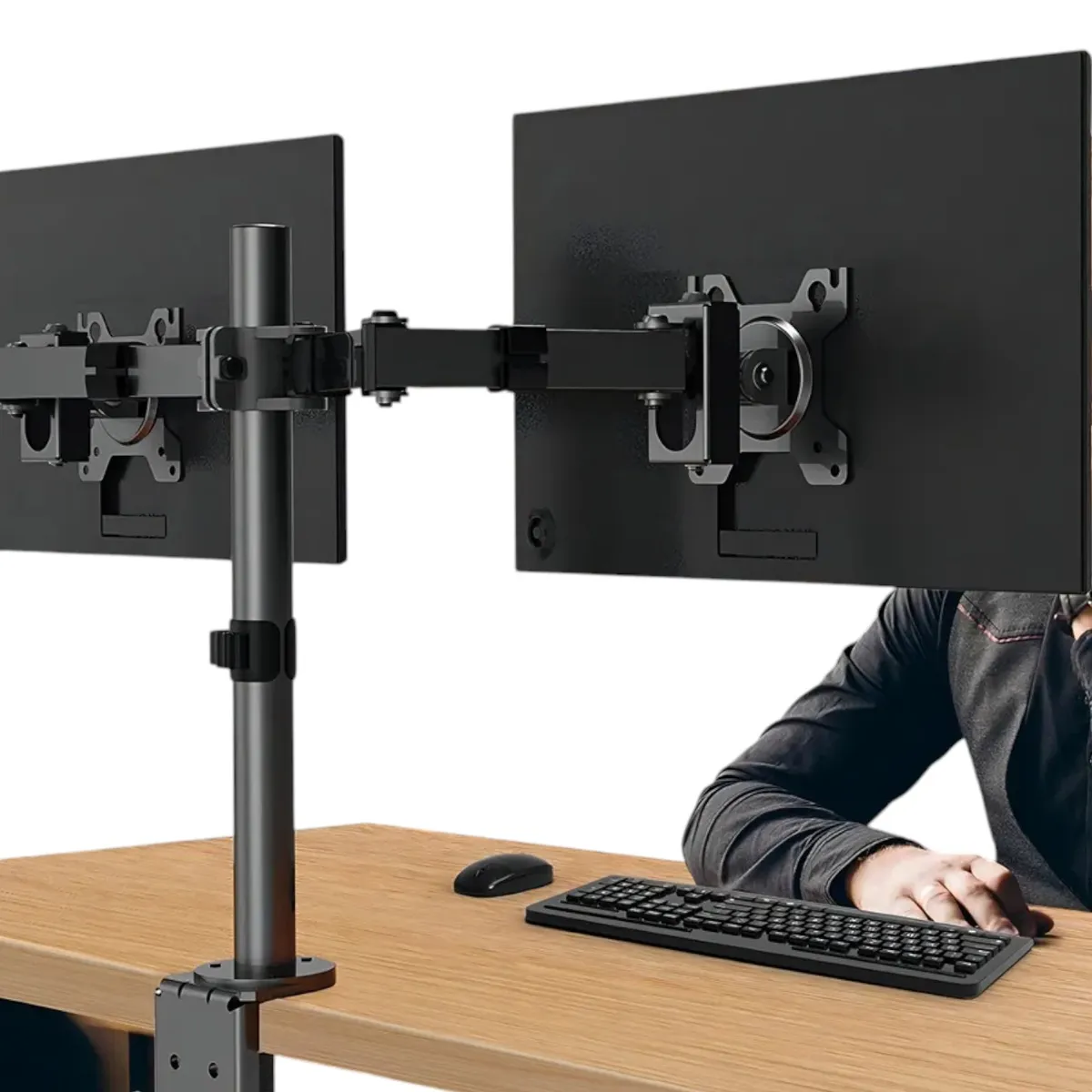 GENERICO - Brazo Soporte Monitor Base Para Monitor Dobl Alzador Monitor Color Negro