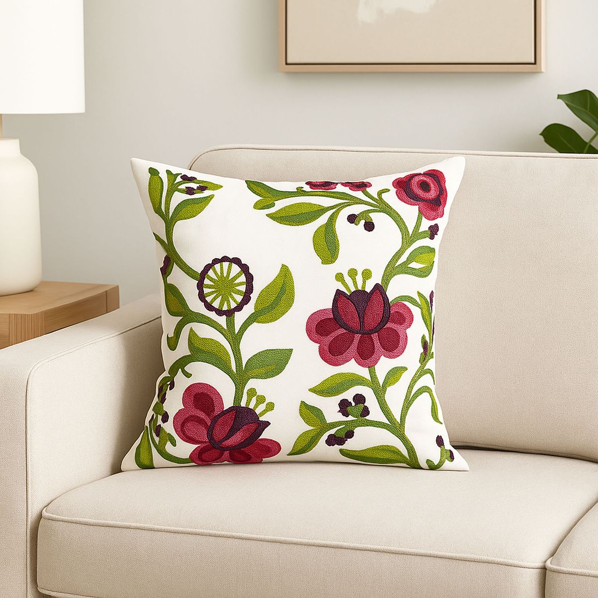 DECORACION CREATIVA - 1 Funda Bordado  Floral