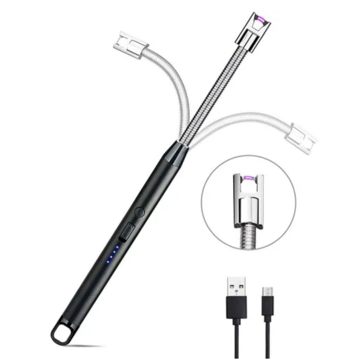 IRM - Encendedor Eléctrico Recargable Usb Cocina Flexible Arco Plasma Negro Sin Gas Llama FIGOIMPORT