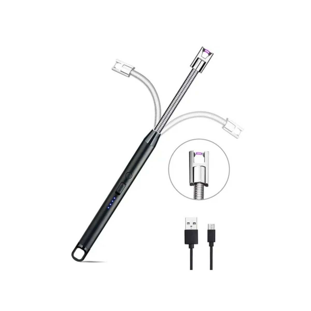 IRM - Encendedor Eléctrico Recargable Usb Cocina Flexible Arco Plasma Negro Sin Gas Llama FIGOIMPORT