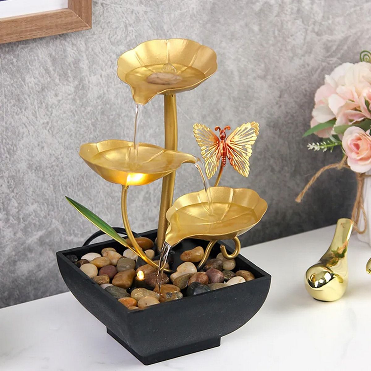 GENERICO - Fuente De Mesa Con Cascada Circulante Flor Pequeña Decoracion