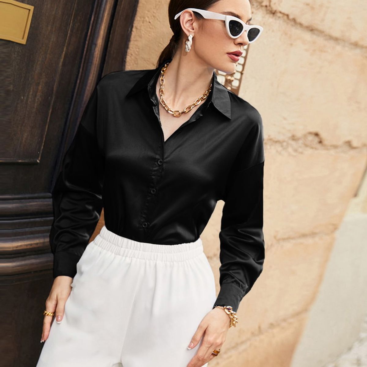VARIOS - Camisa Mulvari Negro She Shines