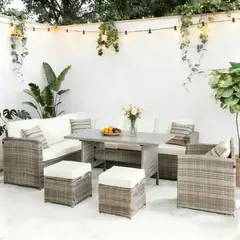 ELEMENT DESIGN - Juego de Comedor de Terraza Riviera 9 Personas - Beige/Gris