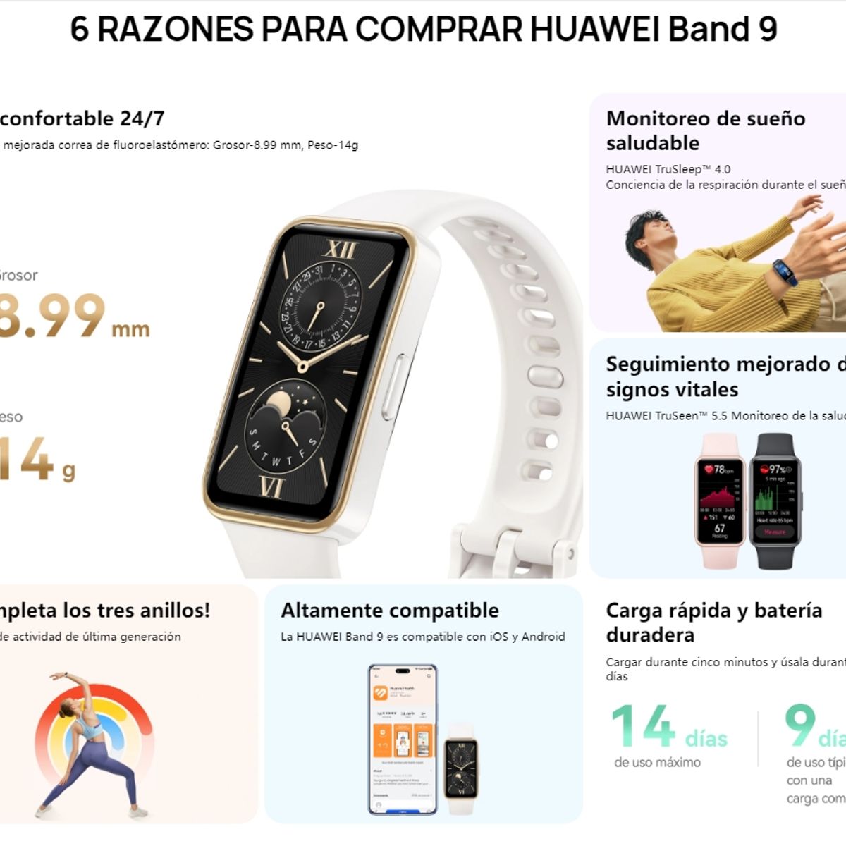 HUAWEI - Smartband Huawei Band 9 KIM-B19 - Blanco