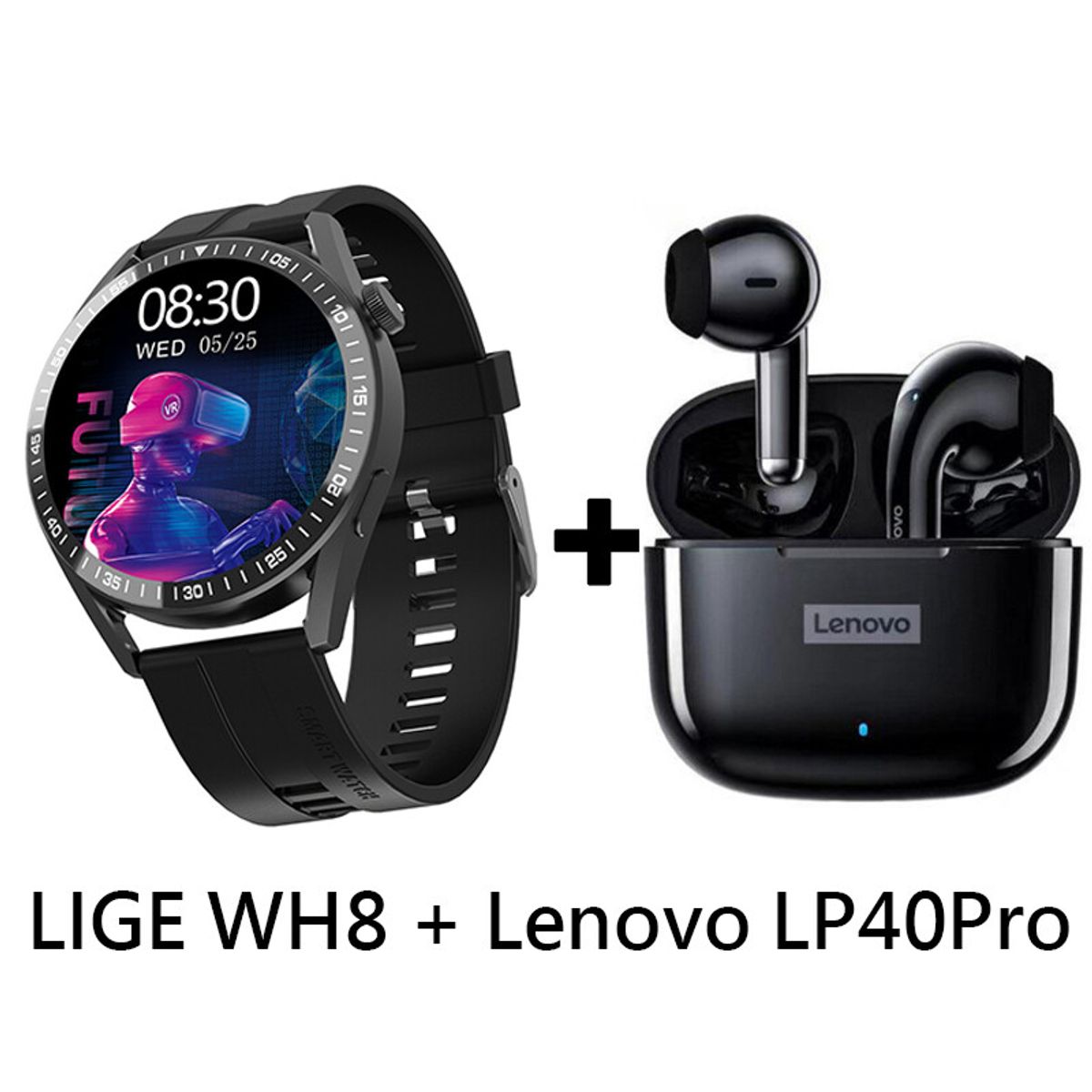 LENOVO - Audífonos Bluetooth Lenovo LP40 PRO y Reloj Inteligente WH8