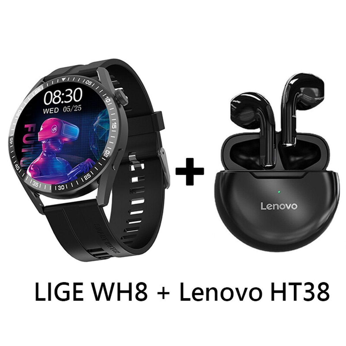 LENOVO - Audífonos Bluetooth Lenovo HT38 y Reloj Inteligente Smart Watch WH8