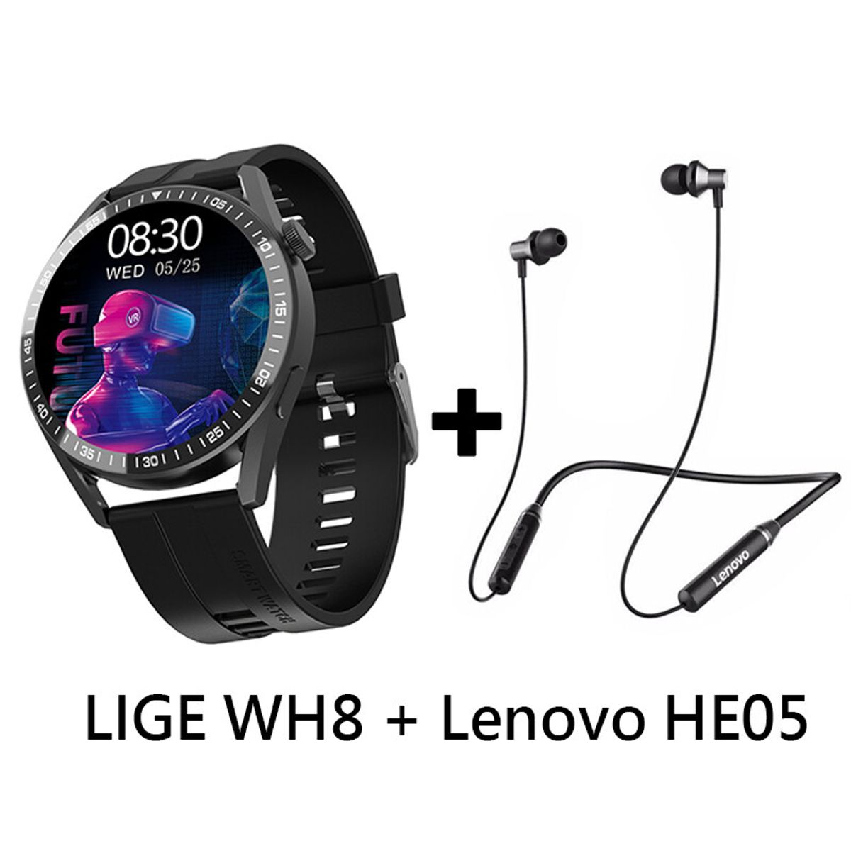 LENOVO - Audífonos Bluetooth Lenovo HE05 y Reloj Inteligente Smart Watch WH8