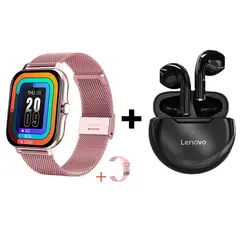 LENOVO - Audífonos Bluetooth HT38 y Reloj Inteligente Y13 - Rosa