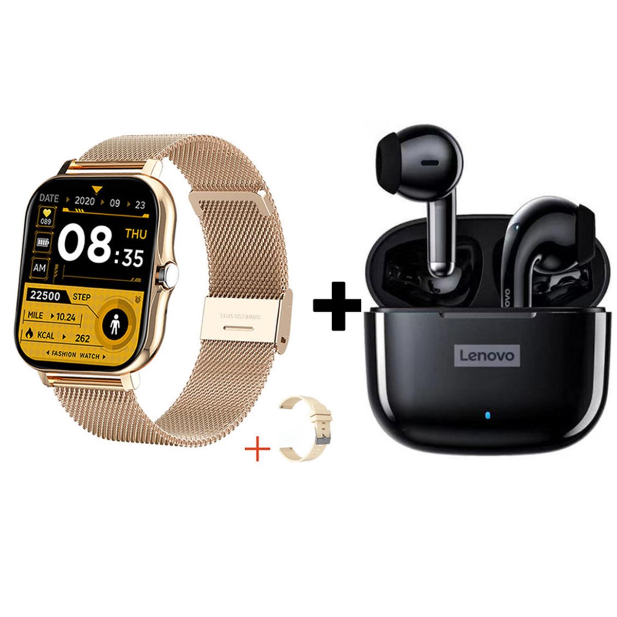 LENOVO - Audífonos Bluetooth Lenovo LP40 PRO y Reloj Inteligente Y13 - Dorado