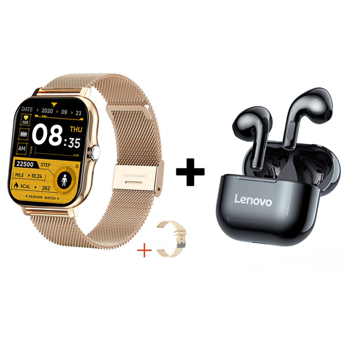 LENOVO - Audífonos Bluetooth Lenovo LP40 y Reloj Inteligente Y13 - Dorado