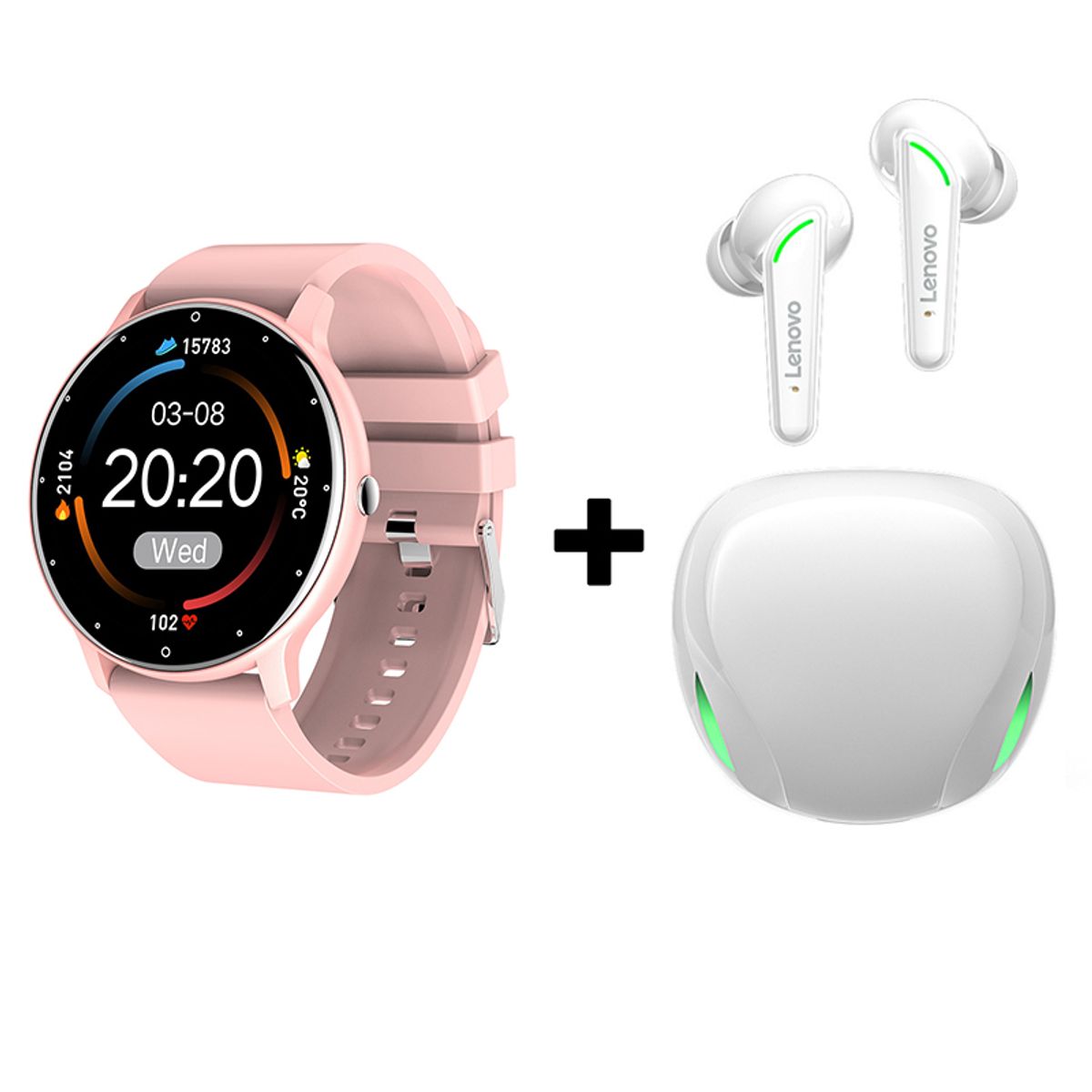 LENOVO - Audífonos Bluetooth Lenovo XT92 y Reloj Inteligente ZL02 - Rosa