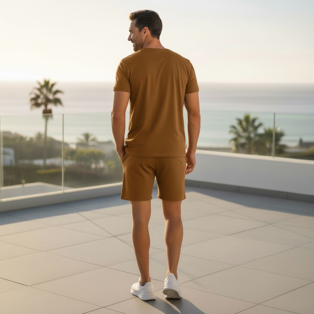 DESIGNERS - Conjunto Polera Short Hombre Algodón Premium Unicolor Verano Casual