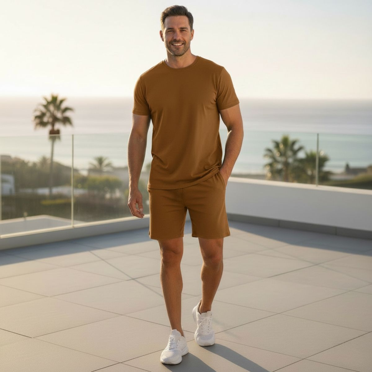 DESIGNERS - Conjunto Polera Short Hombre Algodón Premium Unicolor Verano Casual