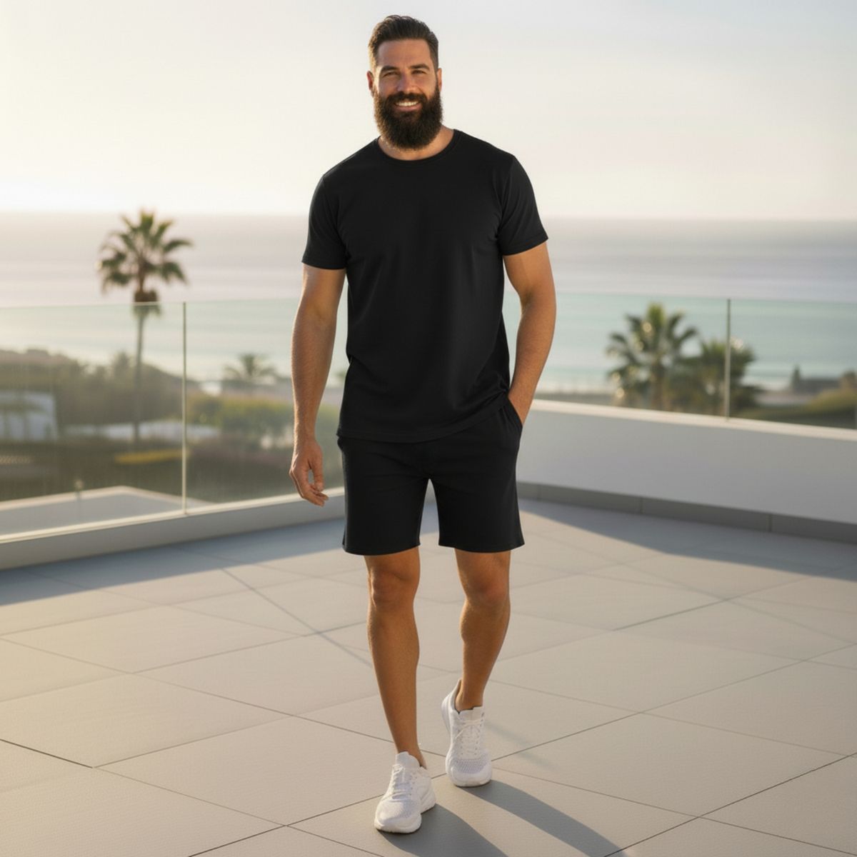 DESIGNERS - Conjunto Polera Short Hombre Algodón Premium Unicolor Verano Casual