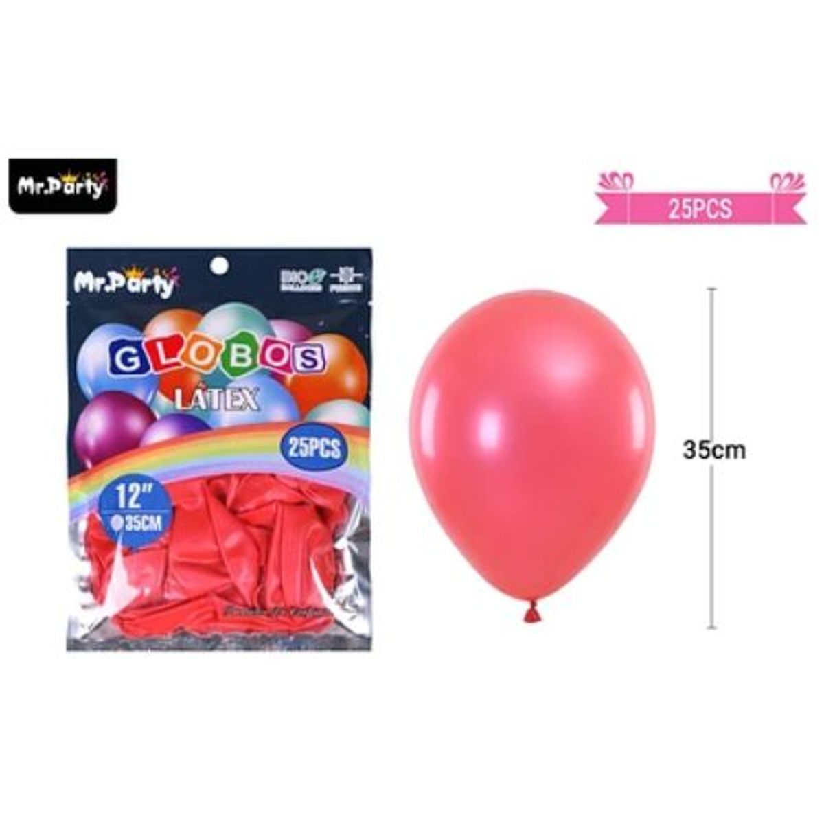 GENERICO - Globos de látex perlado rojo 35cm 25pcs