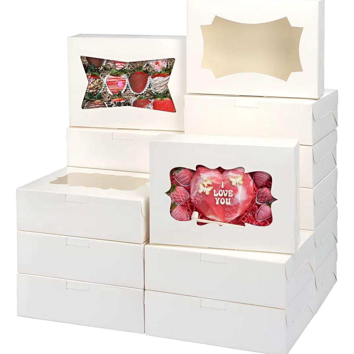 Pack 30 Cajas Para 6 Alfajores 20x15x6cm Con Visor/ventana Blanco, marca KUANGYE - Foto Principal