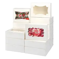 KUANGYE - Pack 30 Cajas Para 6 Alfajores 20x15x6cm Con Visor/ventana Blanco