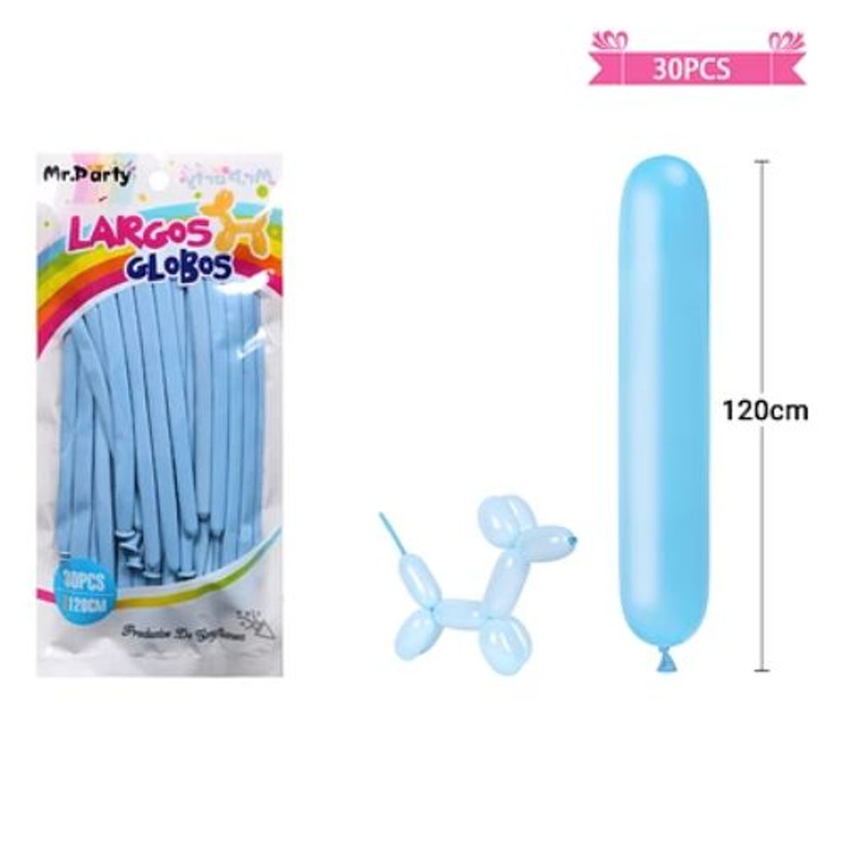 GENERICO - Globos largos color pastel azul 120cm 30pcs