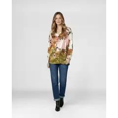 LINEATRE - Blusa Mujer Elisiana Relaxed Cuello tipo camisa Manga 3/4 Militar