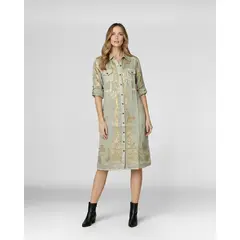 LINEATRE - Vestido Mujer Angelica Cuello tipo camisa cierre Botones Fango