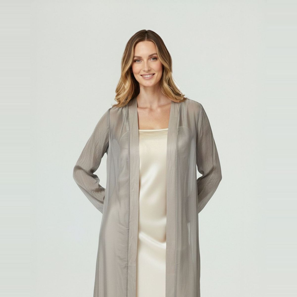 LINEATRE - Spolverino Mujer Zita Relaxed fit Solapa Manga 3/4 con caída recta Fango Lineatre