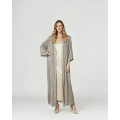 LINEATRE - Spolverino Mujer Zita Relaxed fit Solapa Manga 3/4 con caída recta Fango