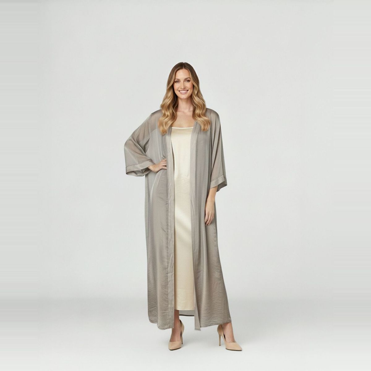 LINEATRE - Spolverino Mujer Zita Relaxed fit Solapa Manga 3/4 con caída recta Fango Lineatre