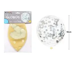 GENERICO - Globos de látex con confetti de redondo plateado 90cm