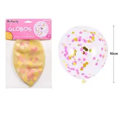 GENERICO - Globos de látex con confetti de redondo dorado y rosa 90cm
