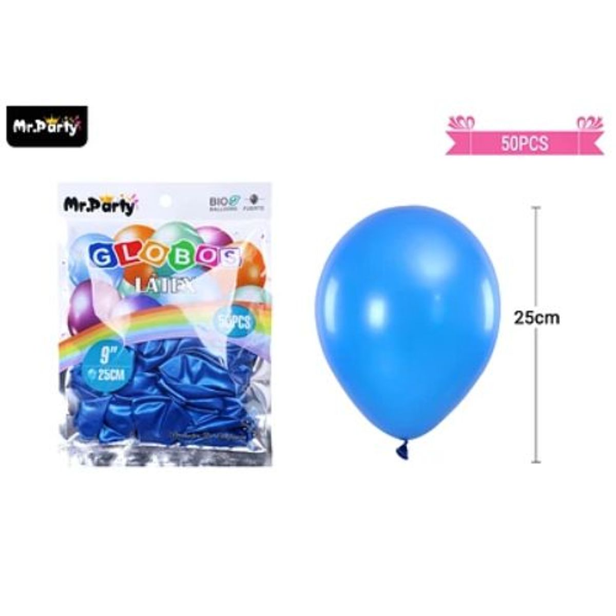 GENERICO - Globos de látex perlado azul oscuro 25cm 50pcs