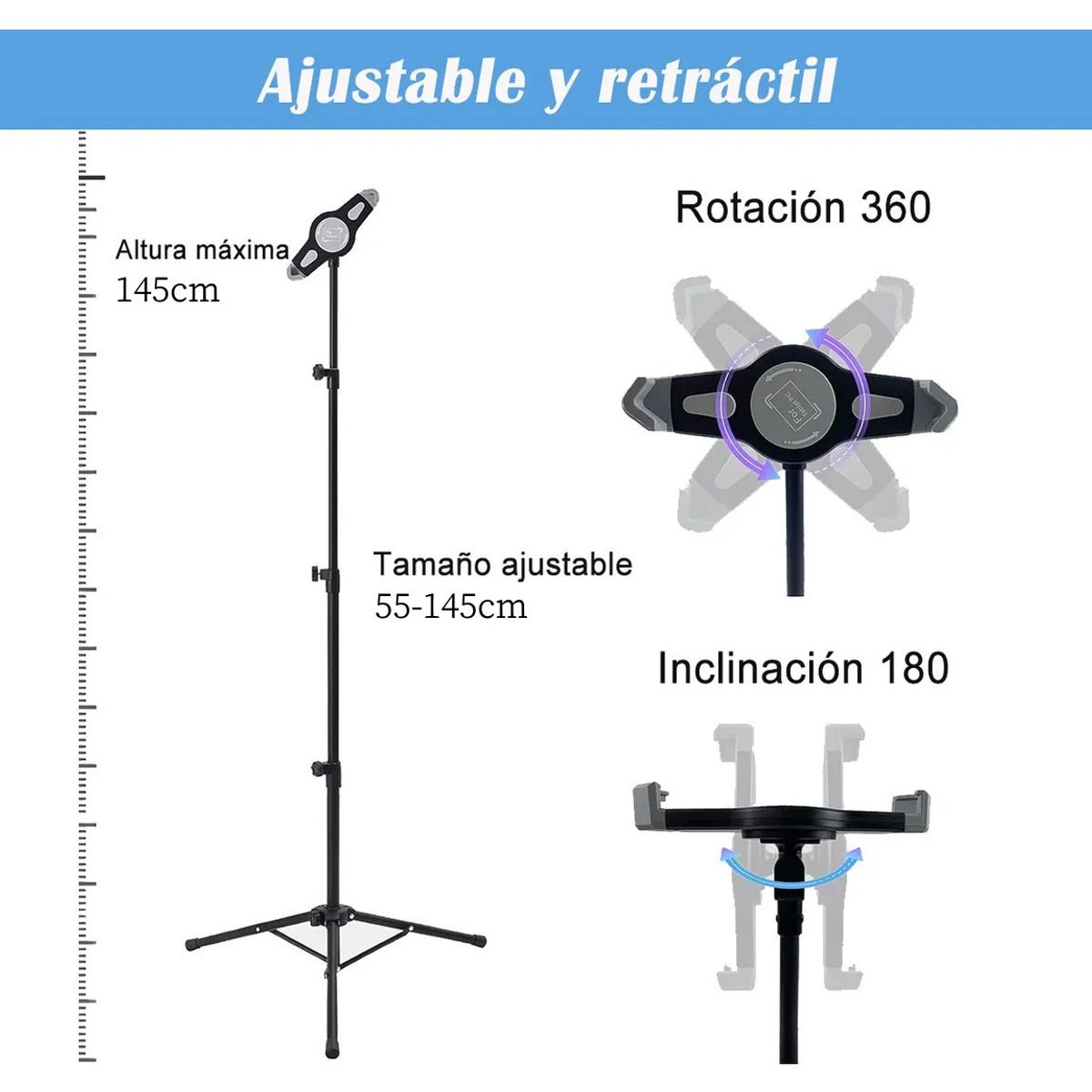KUANGYE - Trípode 360° Portatil Para Tableta iPad De 7 A 12 Inch Ajustable