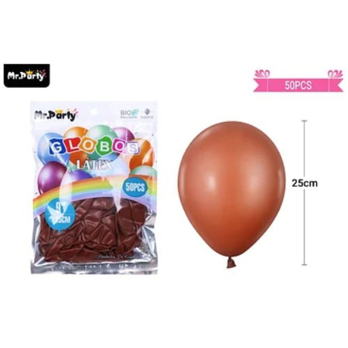 GENERICO - Globos de látex café mate 25cm 50pcs