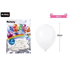 GENERICO - Globos de látex blanco mate 25cm 50pcs